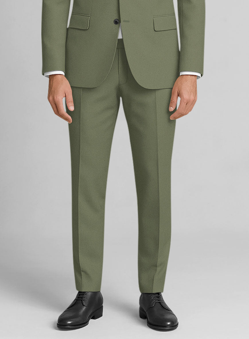 Green Feather Cotton Canvas Stretch Pants - StudioSuits
