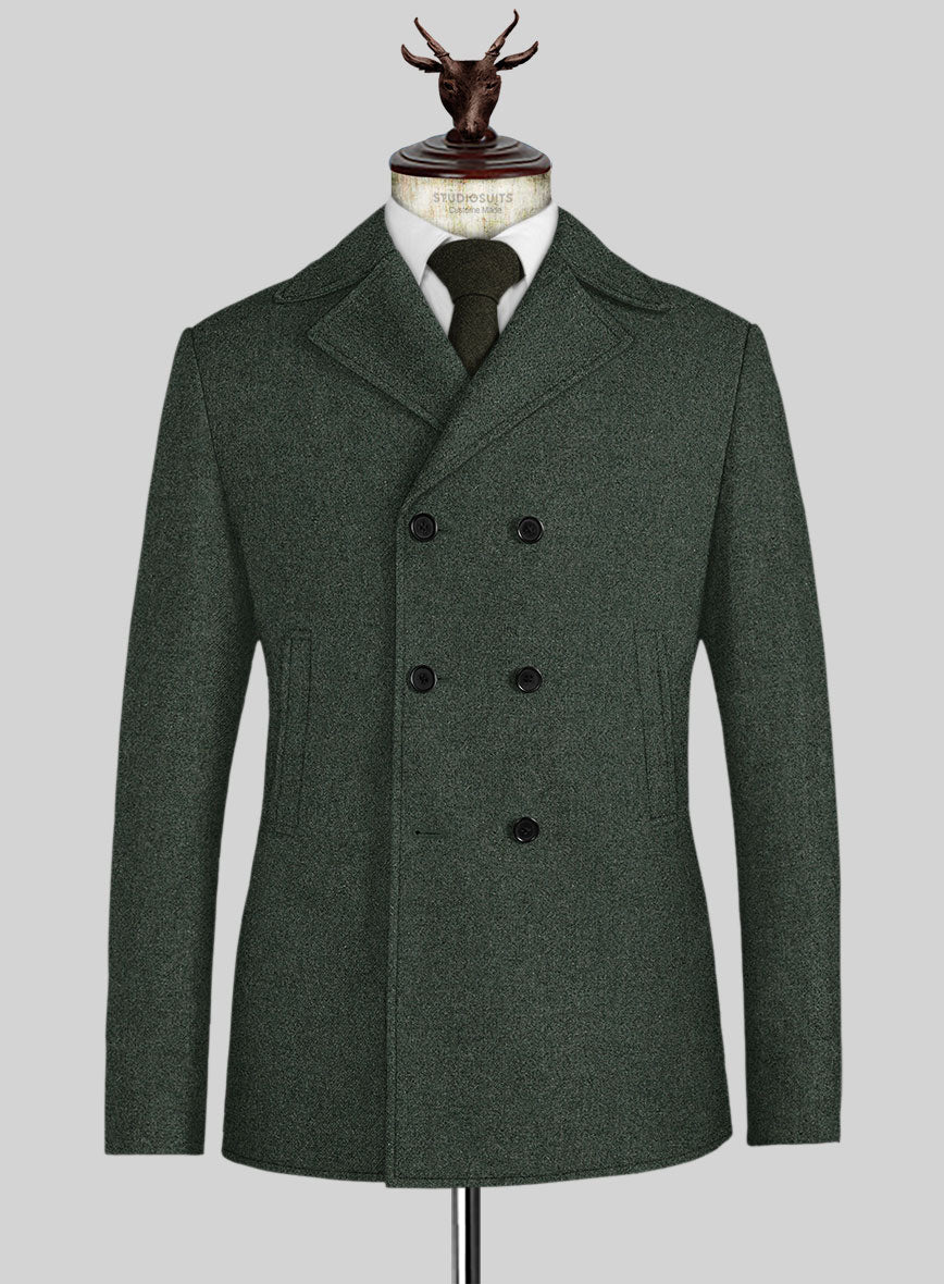 Green Heavy Tweed Pea Coat - StudioSuits