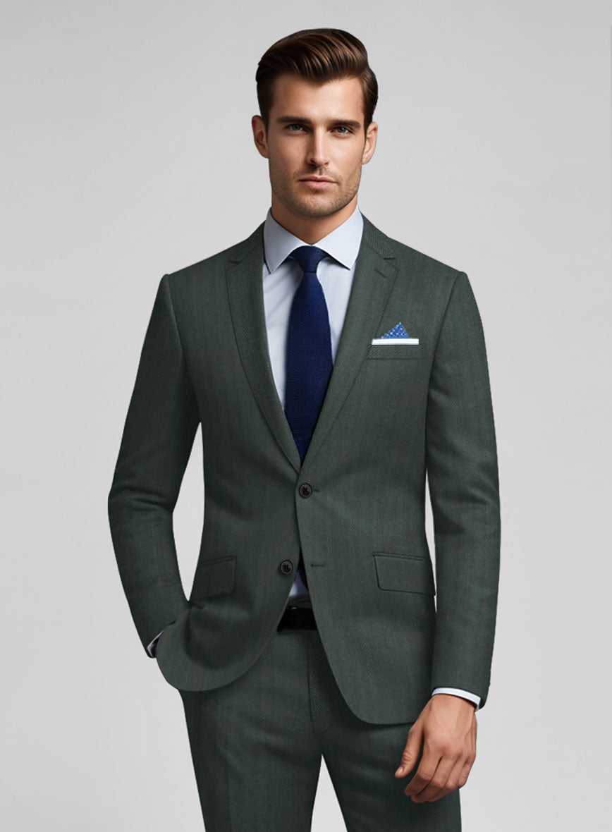 Green Herringbone Wool Jacket - StudioSuits