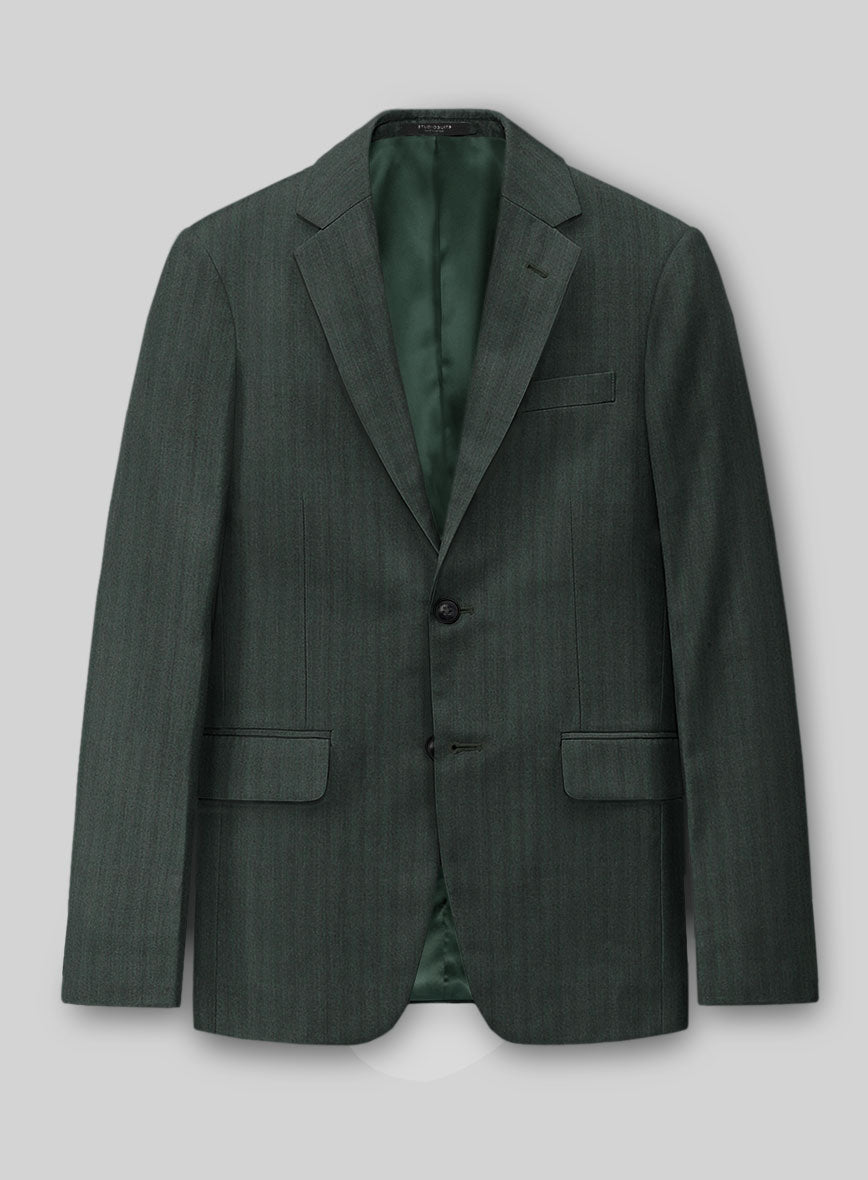 Green Herringbone Wool Jacket - StudioSuits