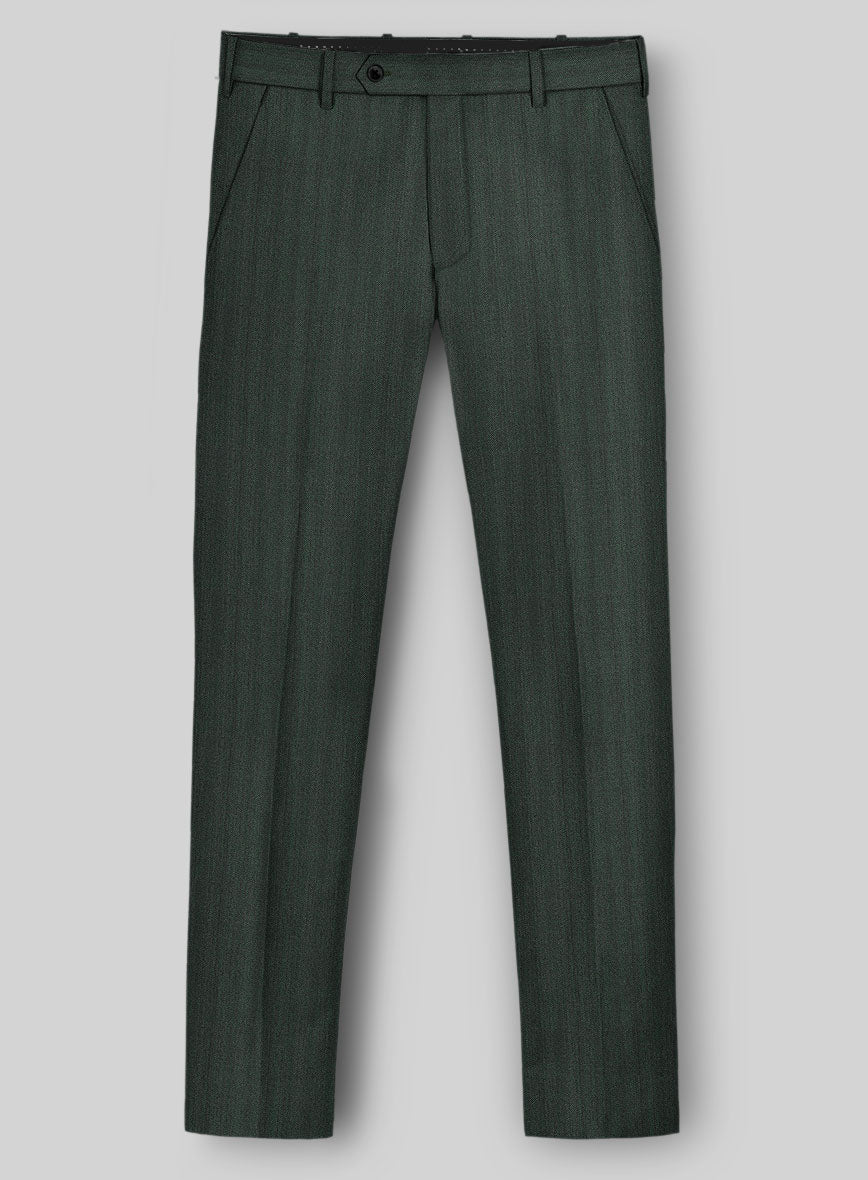 Green Herringbone Wool Pants - StudioSuits