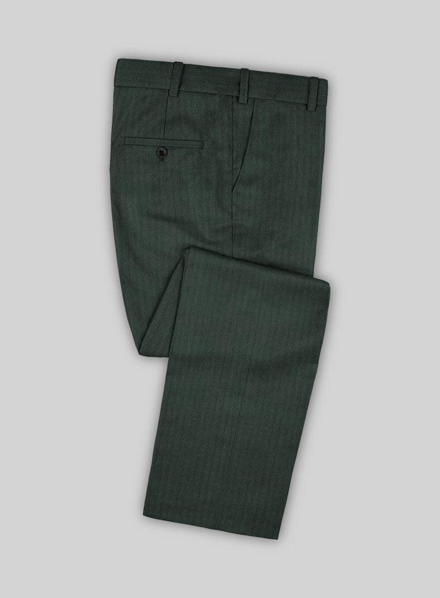 Green Herringbone Wool Pants
