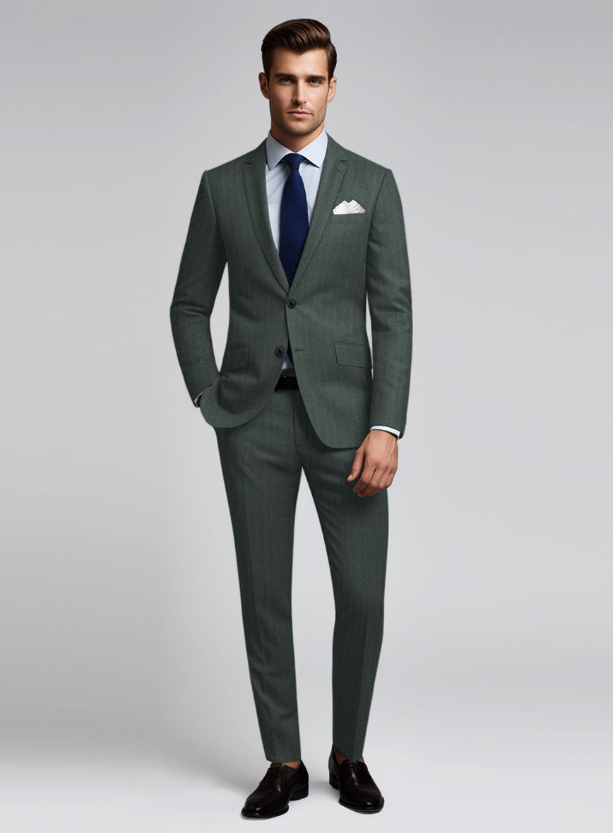 Green Herringbone Wool Suit - StudioSuits