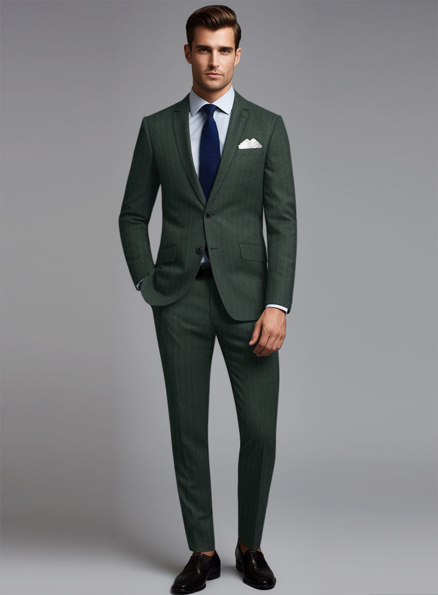 Green Herringbone Wool Suit