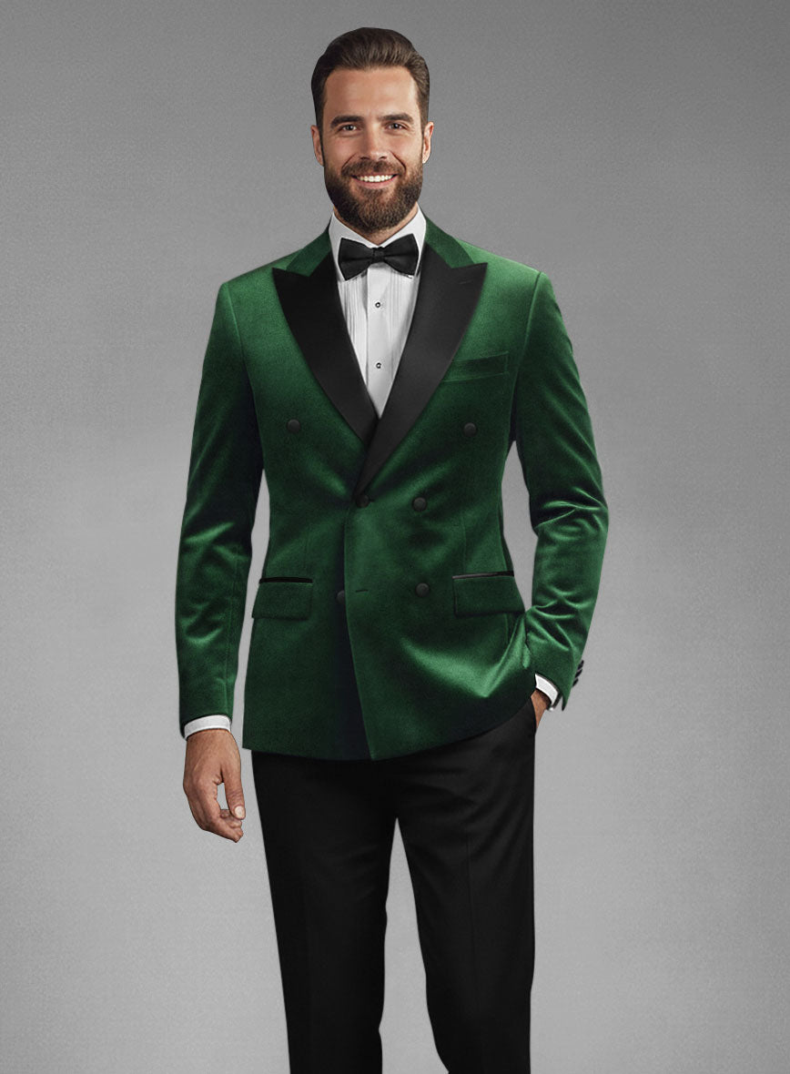 Green Velvet Double Breasted Tuxedo Jacket - StudioSuits