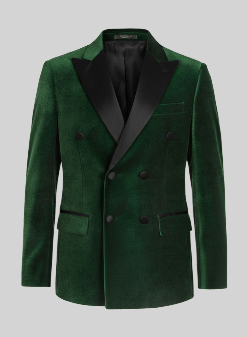 Green Velvet Double Breasted Tuxedo Jacket - StudioSuits