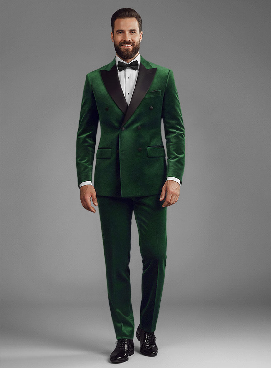 Green Velvet Double Breasted Tuxedo Suit - StudioSuits