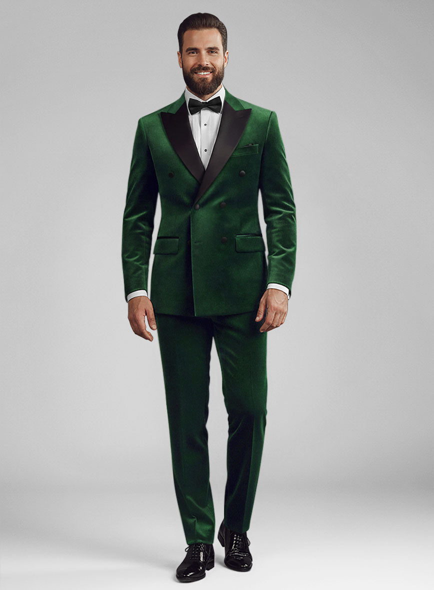 Green Velvet Double Breasted Tuxedo Suit - StudioSuits