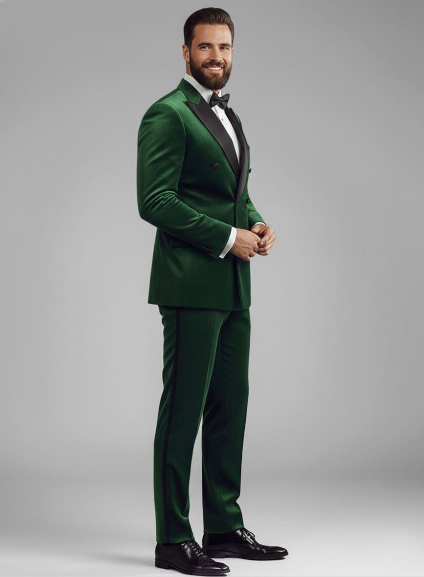 Green Velvet Double Breasted Tuxedo Suit - StudioSuits