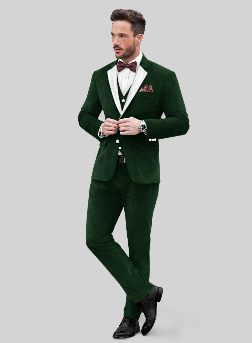 Green Velvet Tuxedo Suit - White Satin