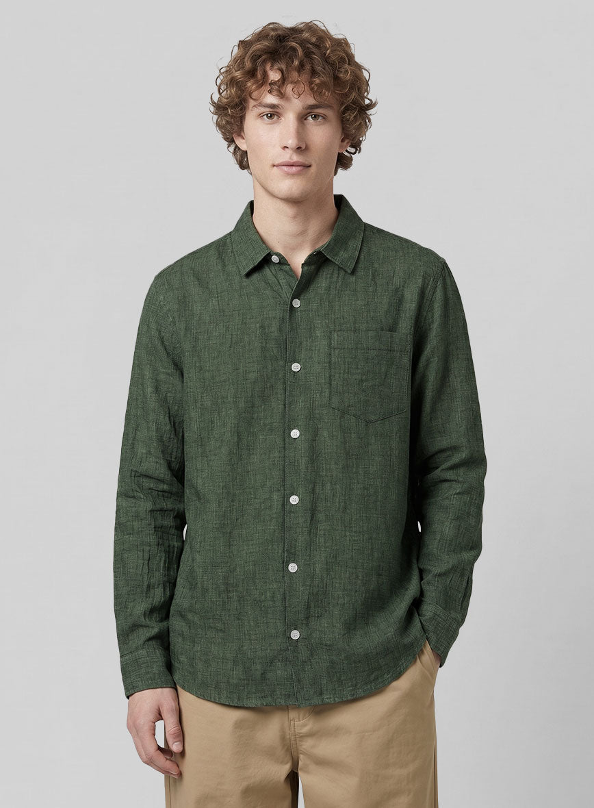 Green Washed Delave Linen Shirt - StudioSuits