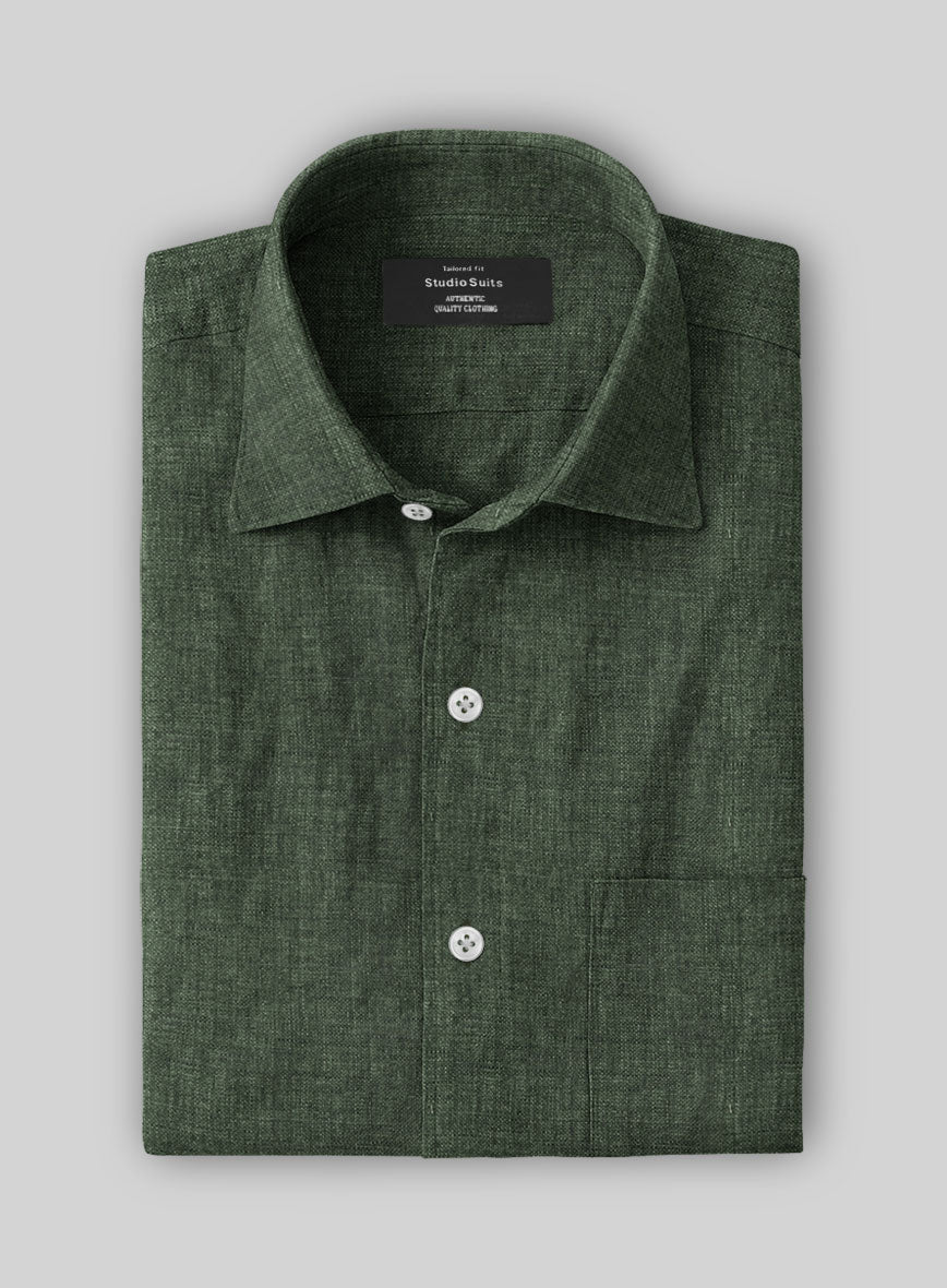 Green Washed Delave Linen Shirt - StudioSuits
