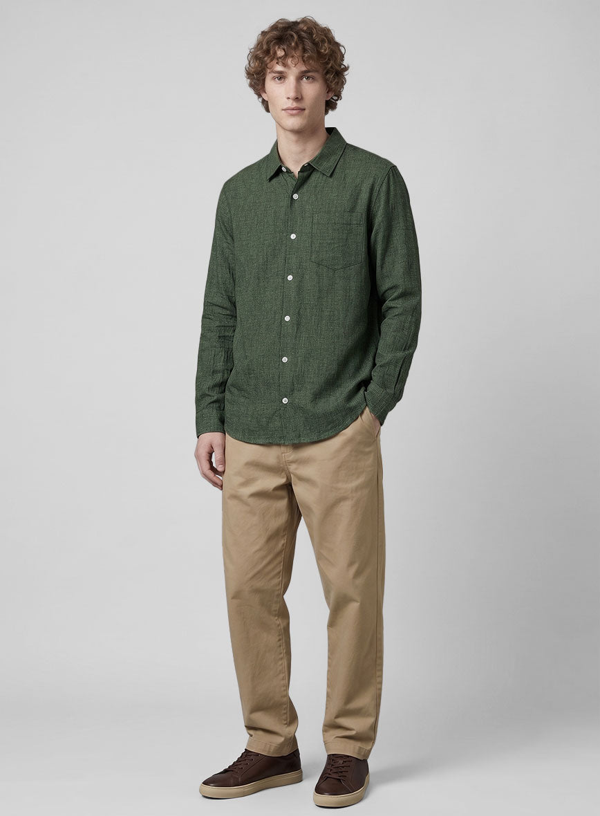 Green Washed Delave Linen Shirt - StudioSuits