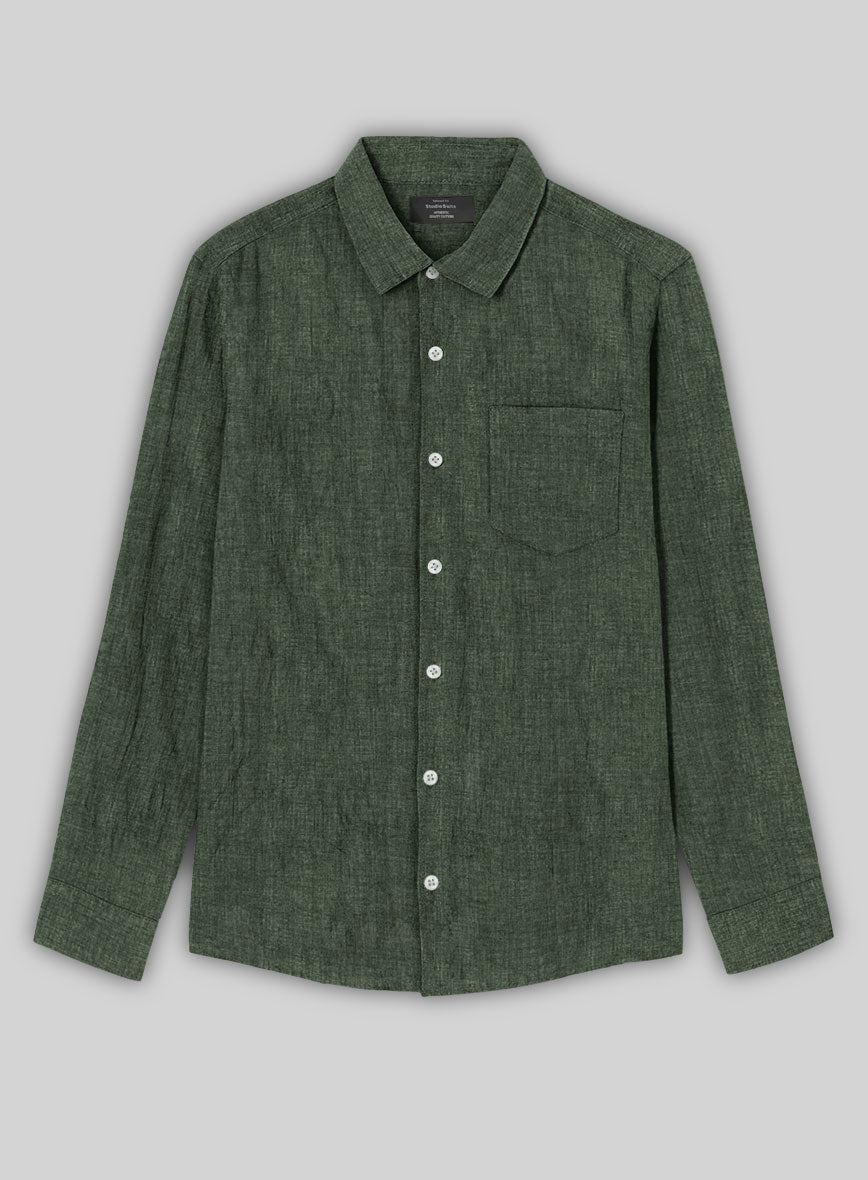 Green Washed Delave Linen Shirt - StudioSuits