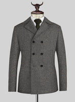 Gray Herringbone Flecks Donegal Tweed Pea Coat - StudioSuits