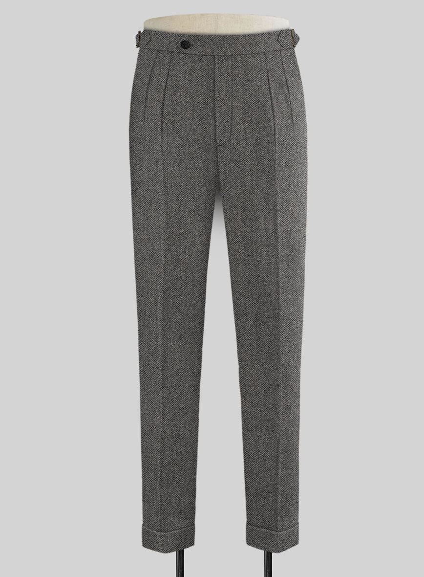 Gray Herringbone Flecks Donegal Highland Tweed Trousers - StudioSuits