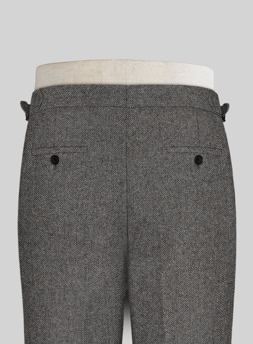 Gray Herringbone Flecks Donegal Highland Tweed Trousers - StudioSuits