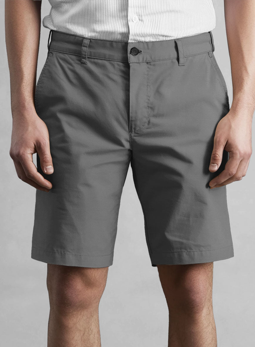 Gray Feather Cotton Canvas Stretch Shorts - StudioSuits
