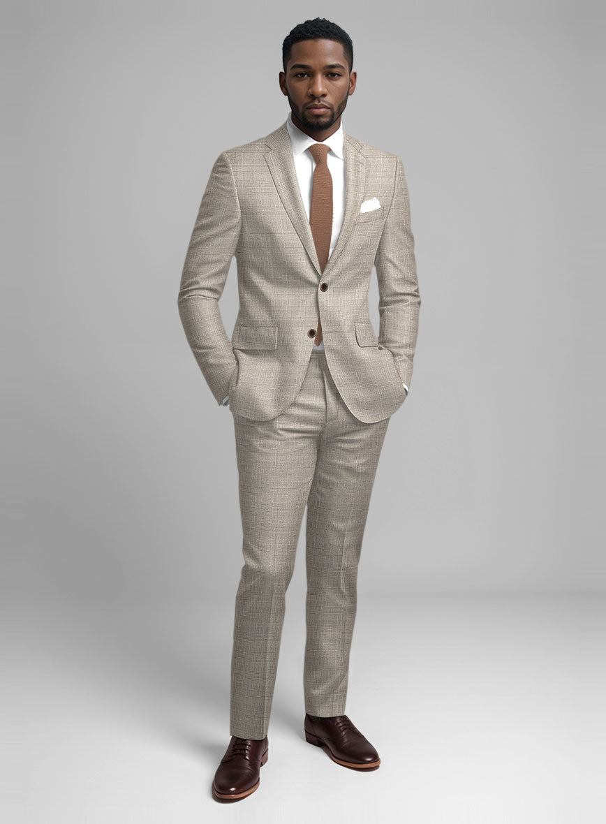 Men's Guabello Beige Prince Of Wales Suit by StudioSuits Men's Guabello Beige Prince Of Wales Suit by StudioSuits