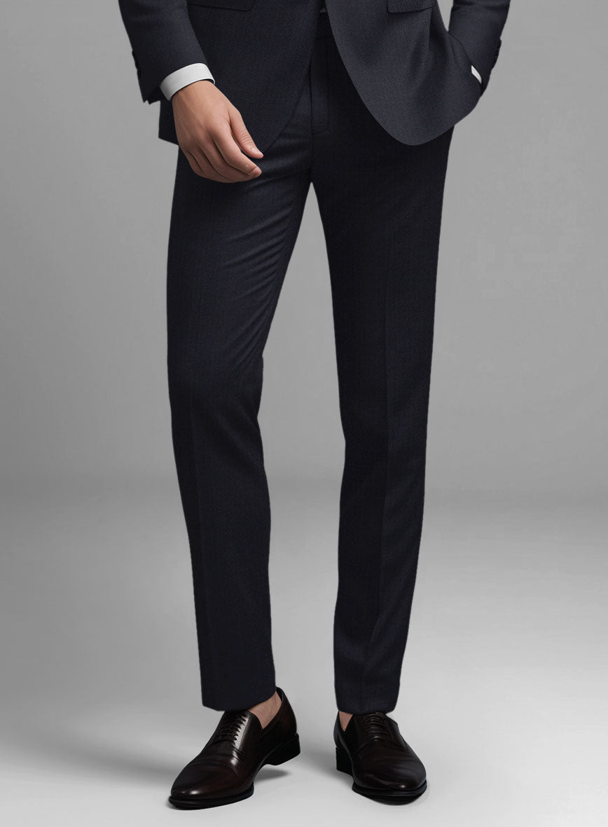 Guabello Dark Blue Herringbone Pants - StudioSuits