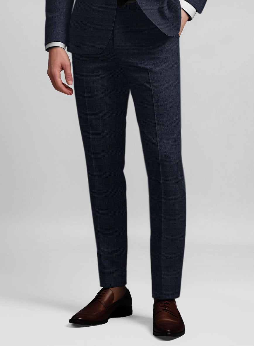 Guabello Dark Blue Prince Of Wales Pants - StudioSuits