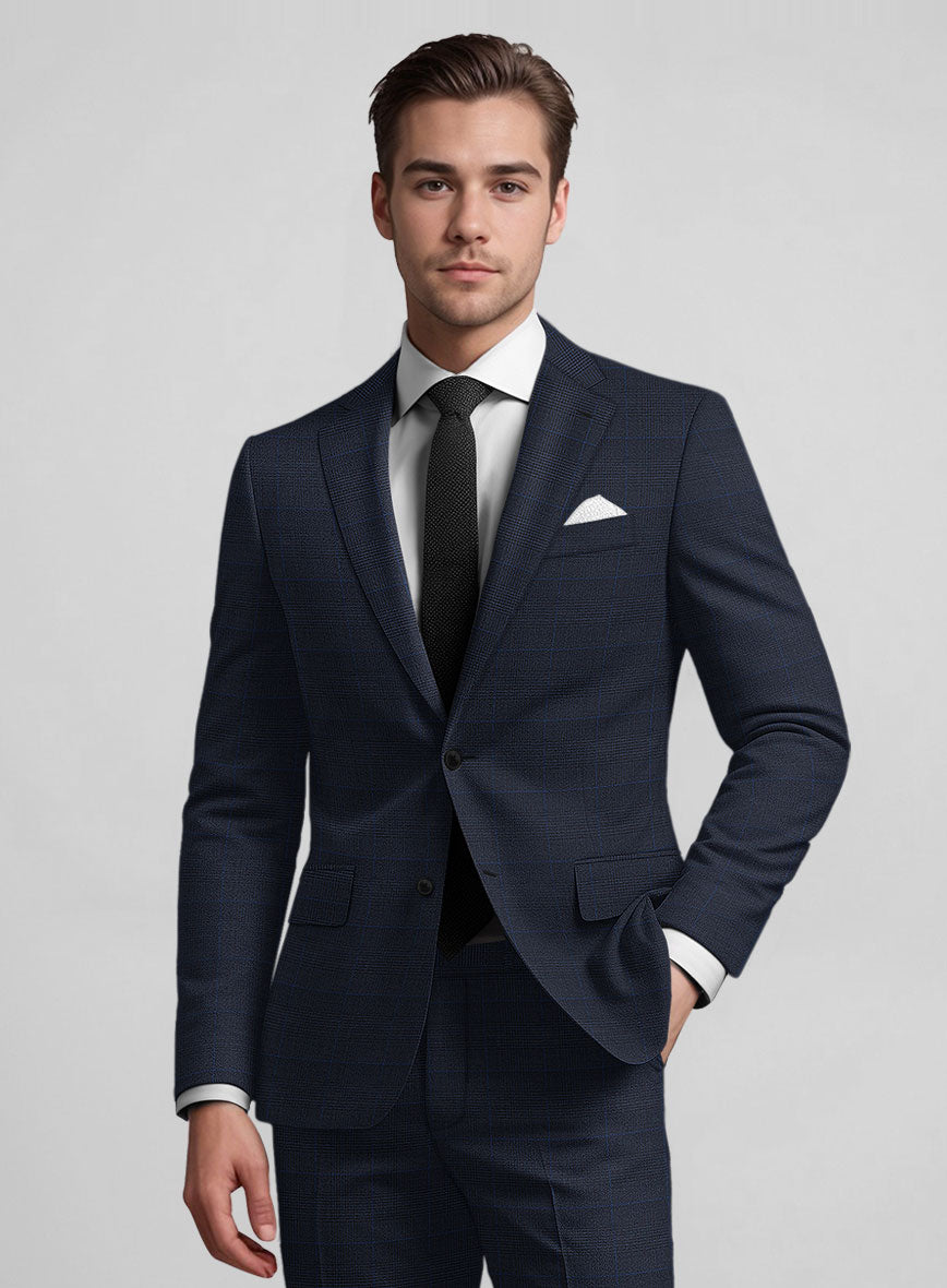 Guabello Dark Blue Prince Of Wales Suit - StudioSuits