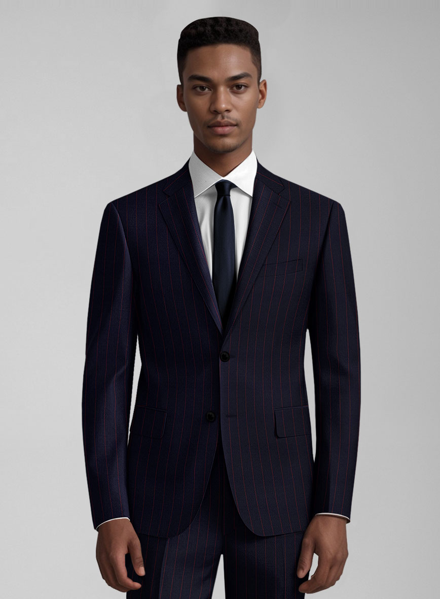 Guabello Dark Blue Rope Stripe Jacket - StudioSuits