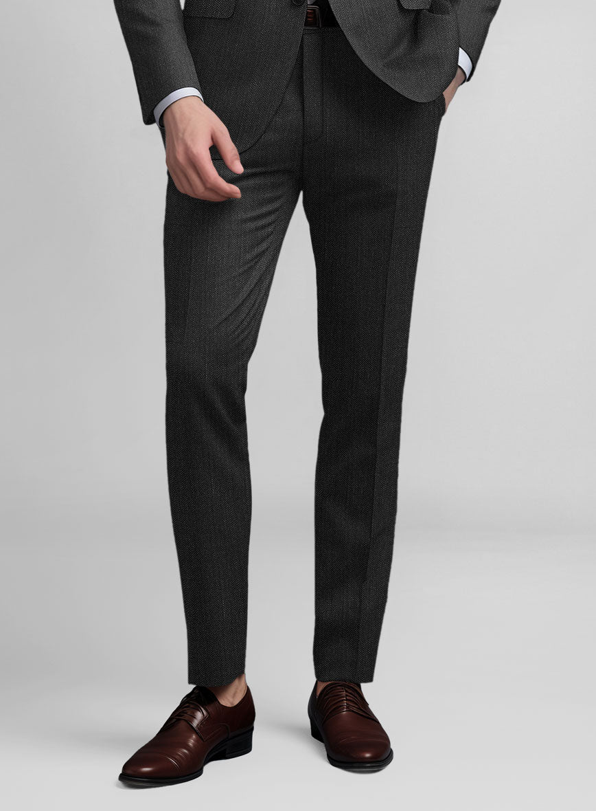 Guabello Dark Gray Herringbone Pants - StudioSuits