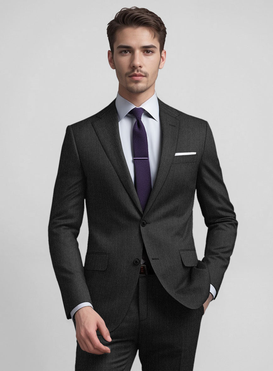 Guabello Dark Gray Herringbone Suit - StudioSuits
