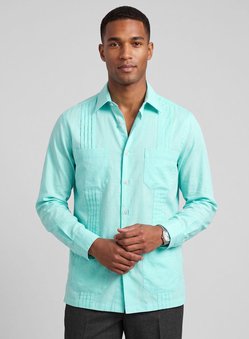 Guayabera Aqua Blue Poplene Shirt - StudioSuits