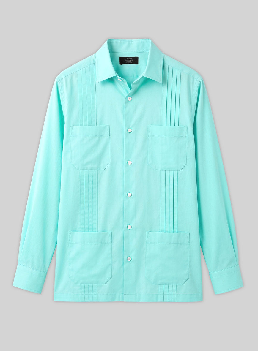 Guayabera Aqua Blue Poplene Shirt - StudioSuits
