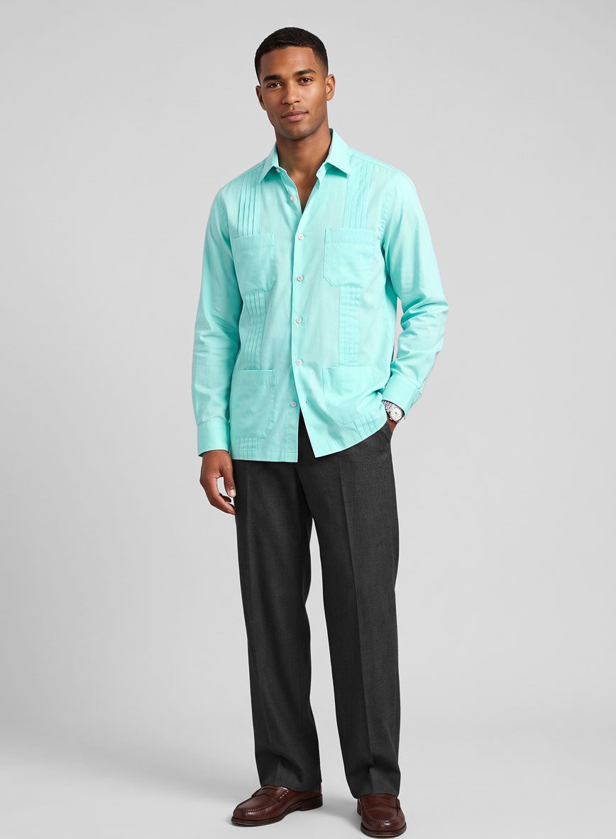 Guayabera Aqua Blue Poplene Shirt - StudioSuits