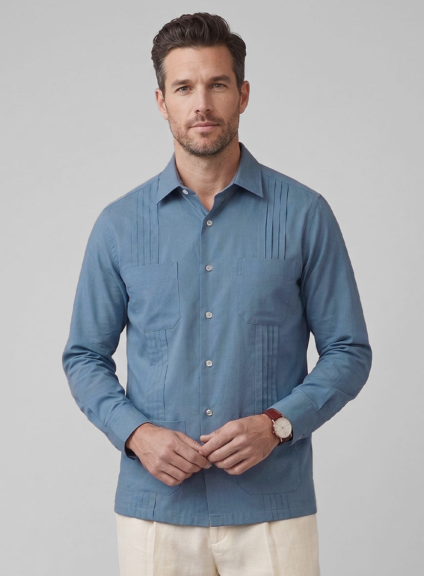 Guayabera Azure Blue Poplene Shirt - StudioSuits