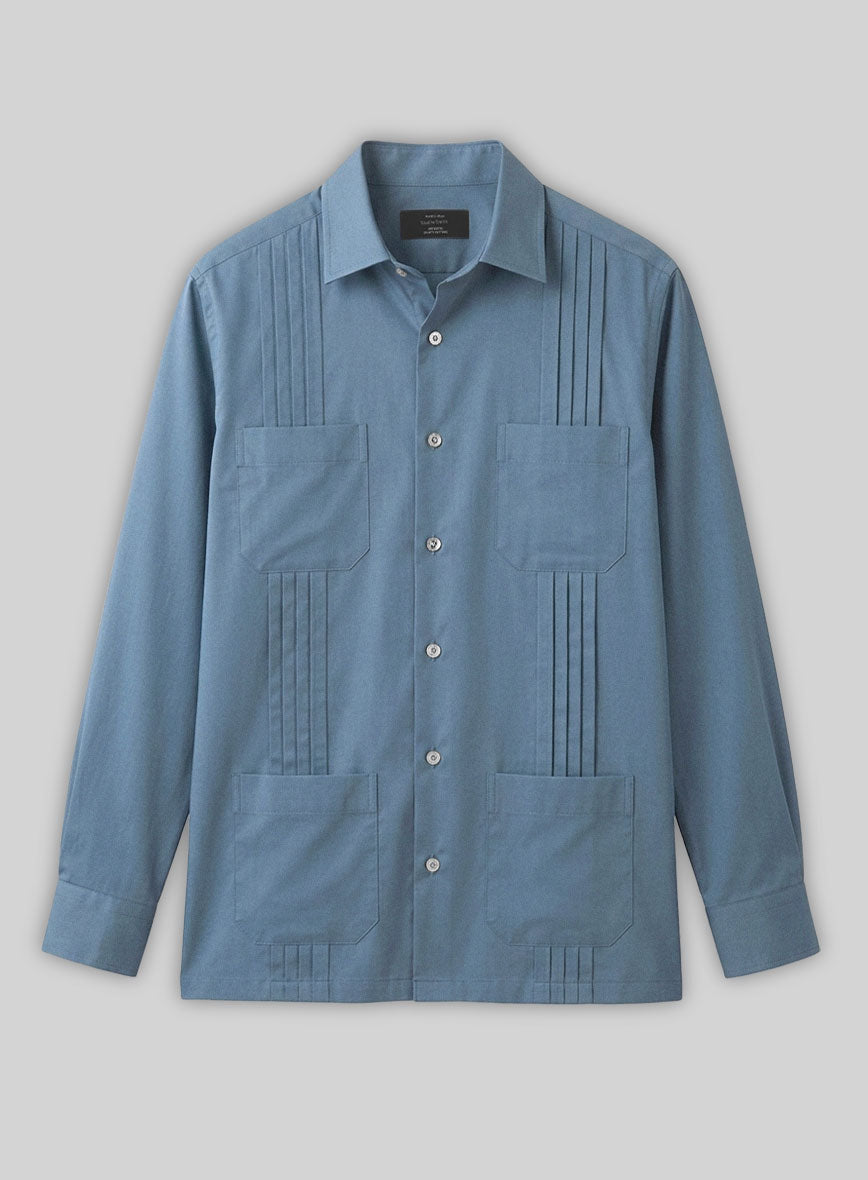 Guayabera Azure Blue Poplene Shirt - StudioSuits