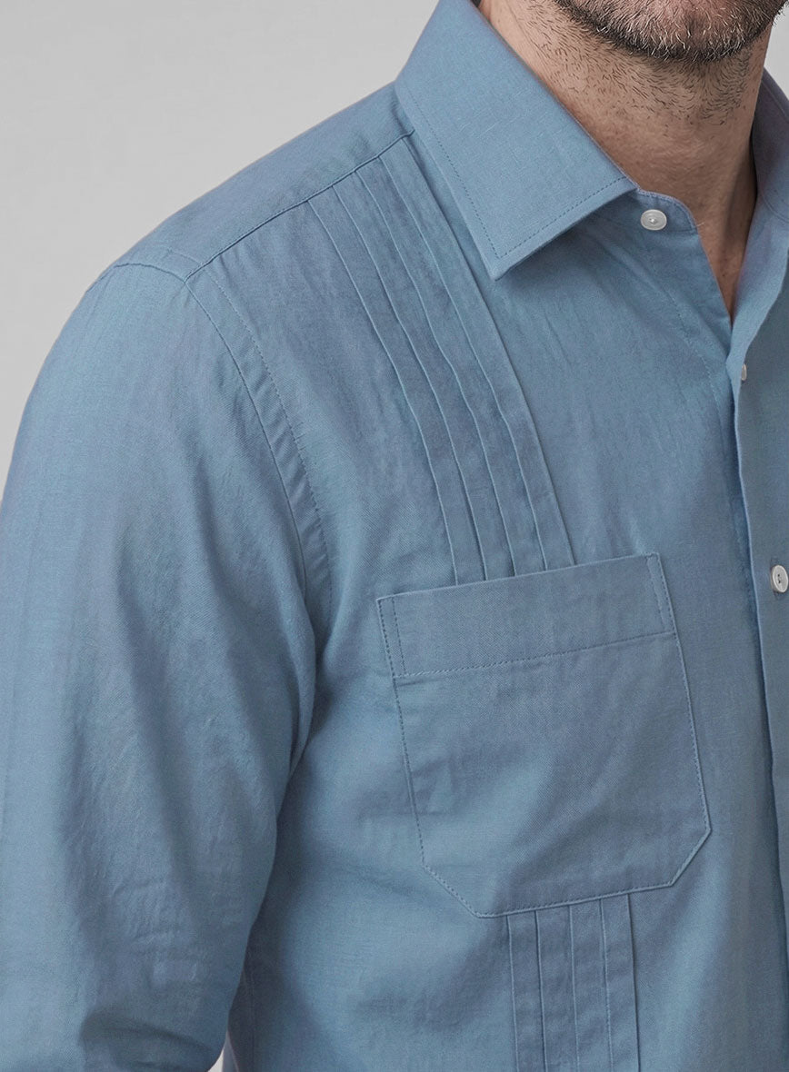 Guayabera Azure Blue Poplene Shirt - StudioSuits