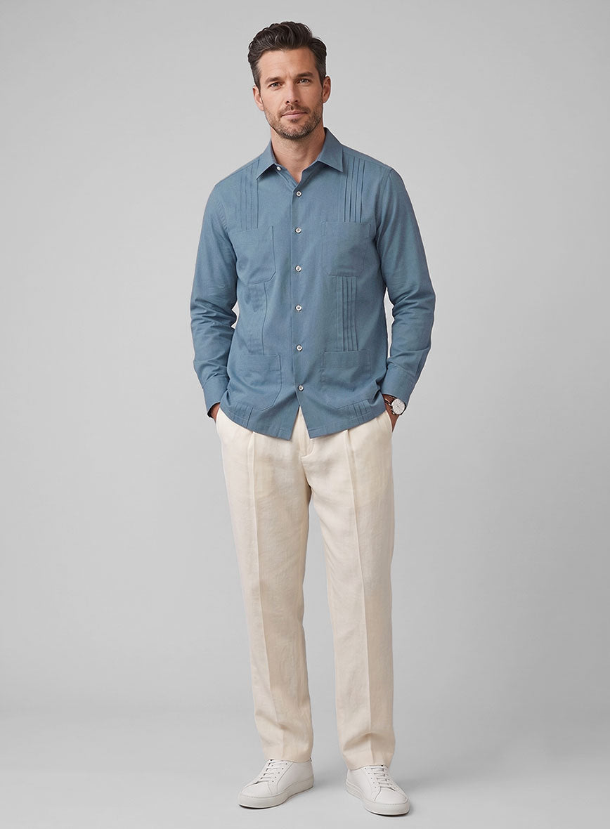 Guayabera Azure Blue Poplene Shirt - StudioSuits