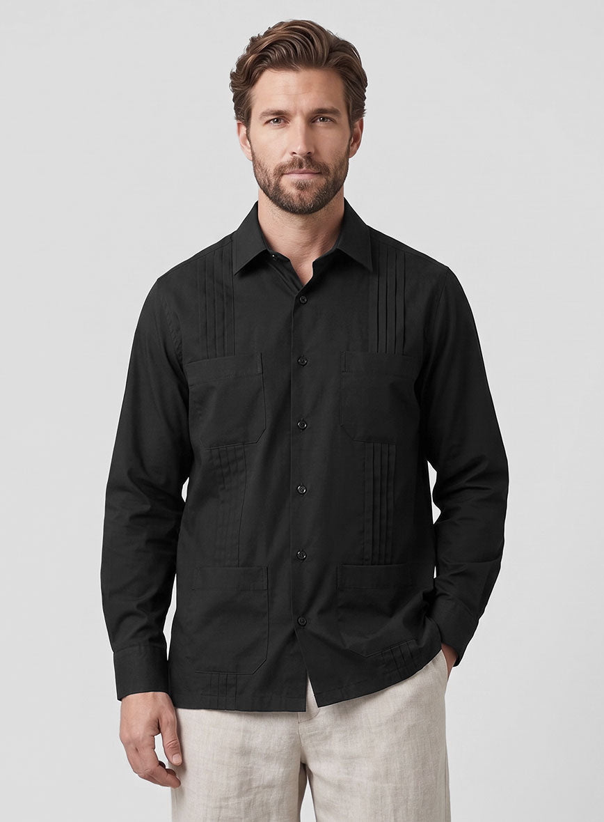 Guayabera Black Poplene Shirt - StudioSuits