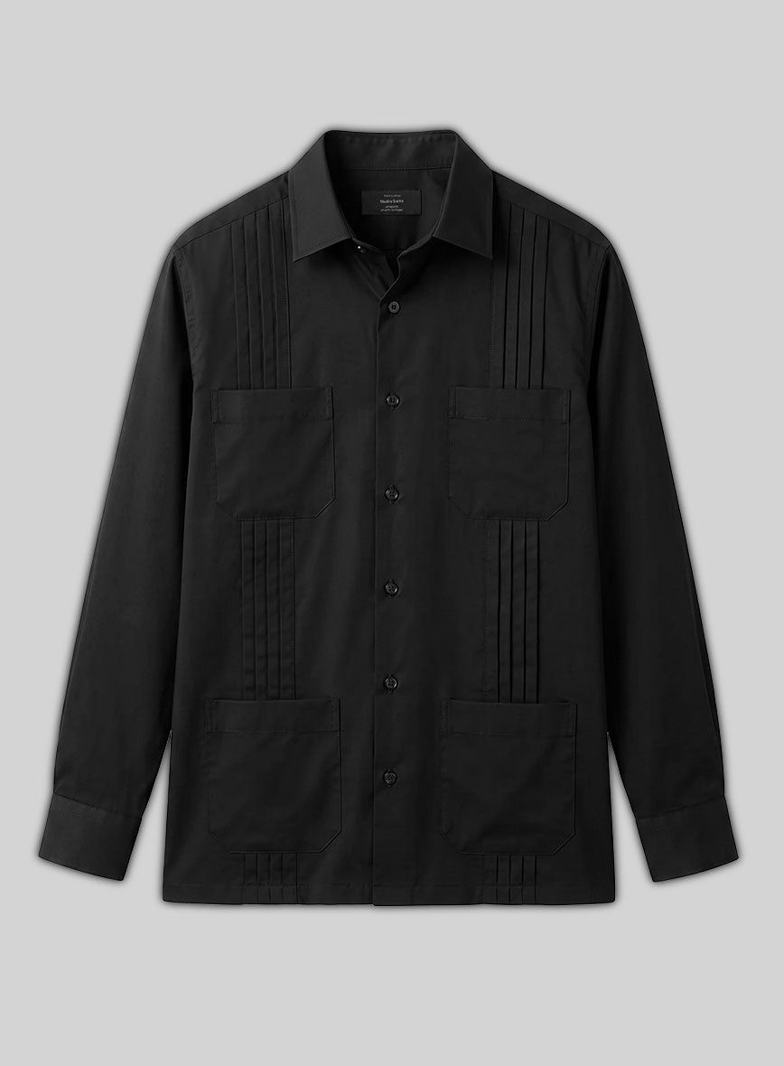 Guayabera Black Poplene Shirt - StudioSuits
