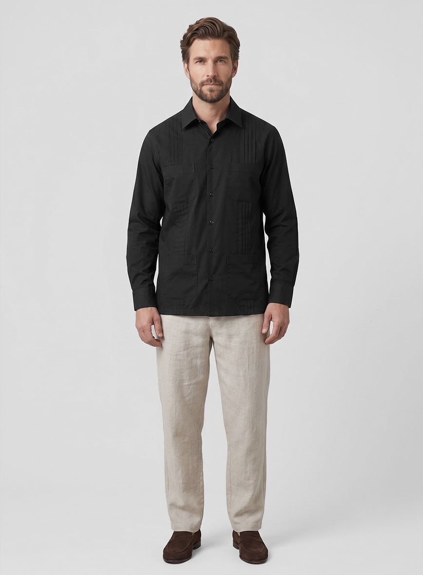 Guayabera Black Poplene Shirt - StudioSuits