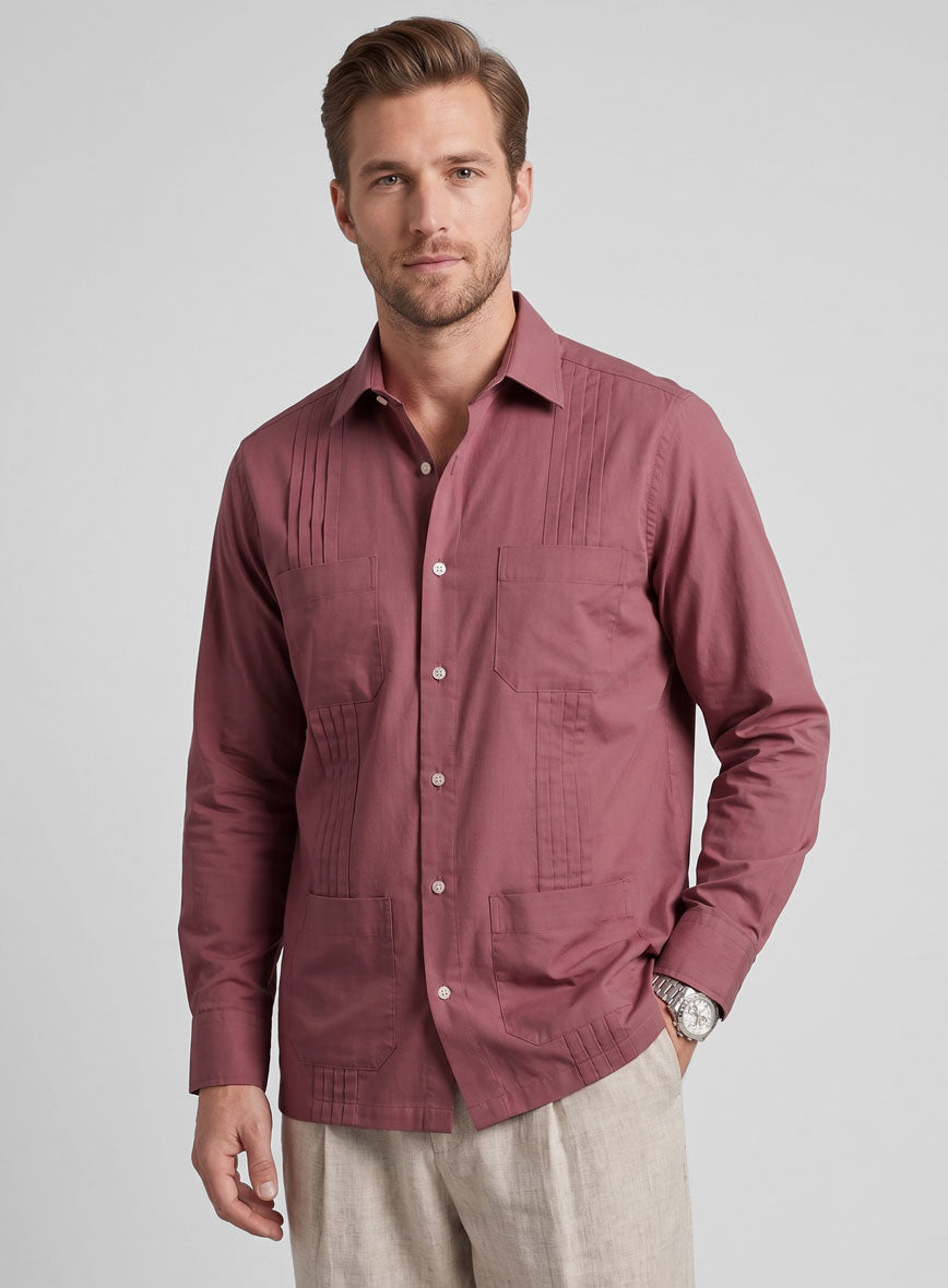 Guayabera Dark Rose Poplene Shirt - StudioSuits