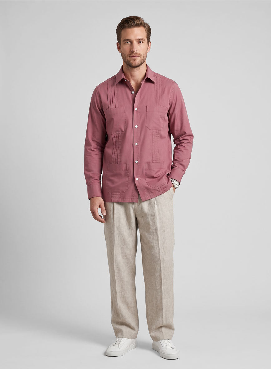 Guayabera Dark Rose Poplene Shirt - StudioSuits