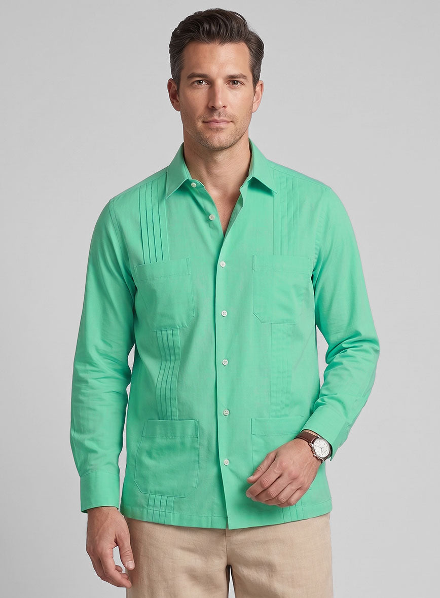 Guayabera Fern Green Poplene Shirt - StudioSuits