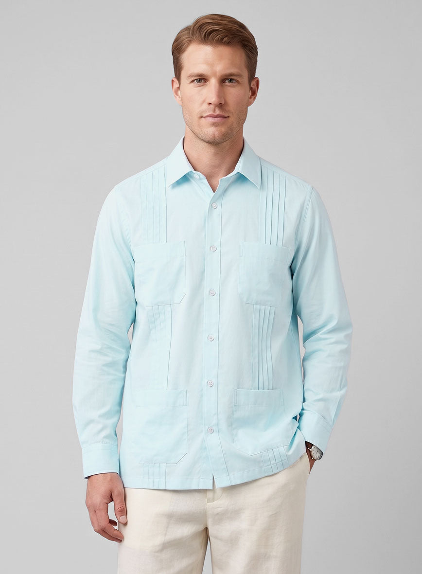 Guayabera Light Blue Poplene Shirt - StudioSuits