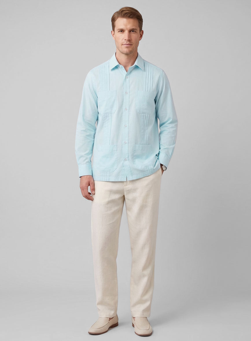 Guayabera Light Blue Poplene Shirt - StudioSuits
