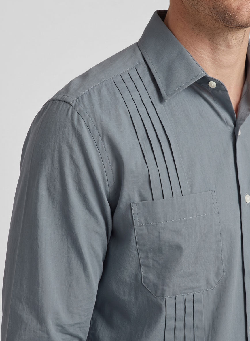 Guayabera Marble Blue Poplene Shirt - StudioSuits