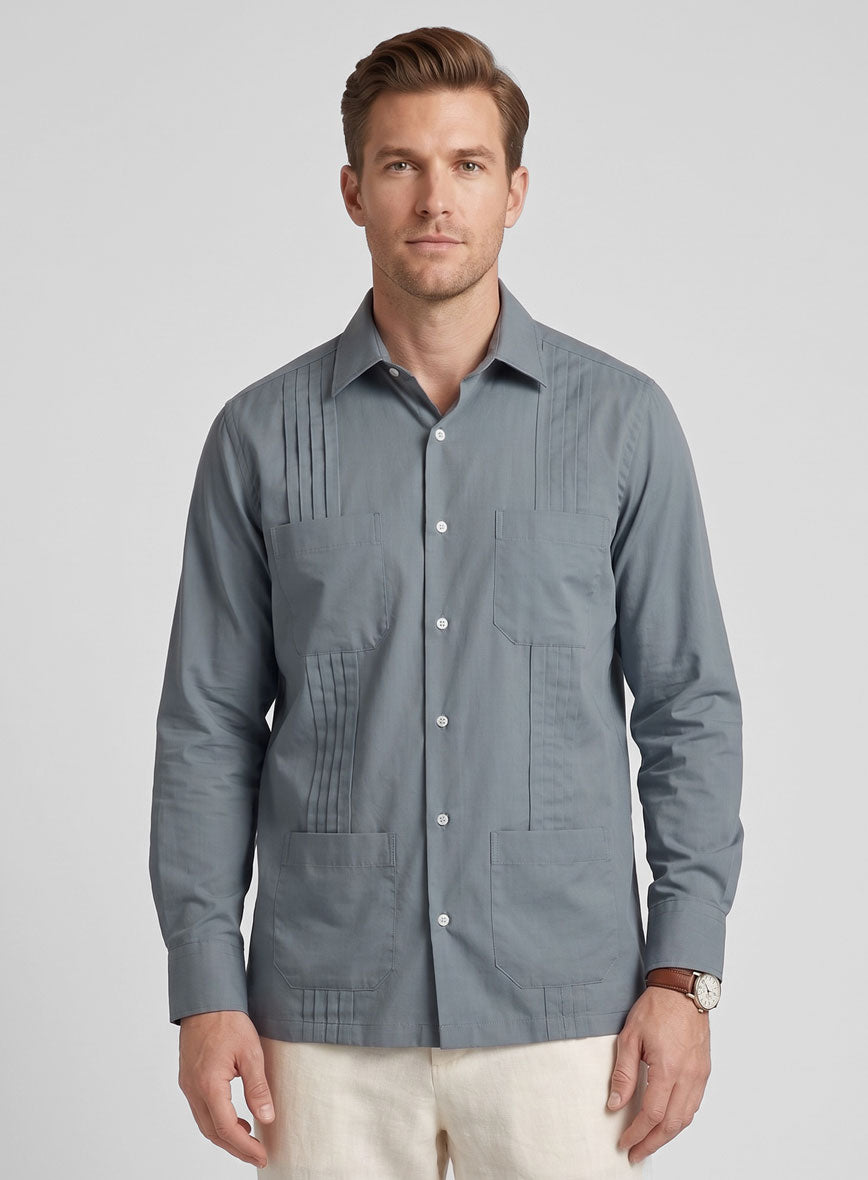 Guayabera Marble Blue Poplene Shirt - StudioSuits