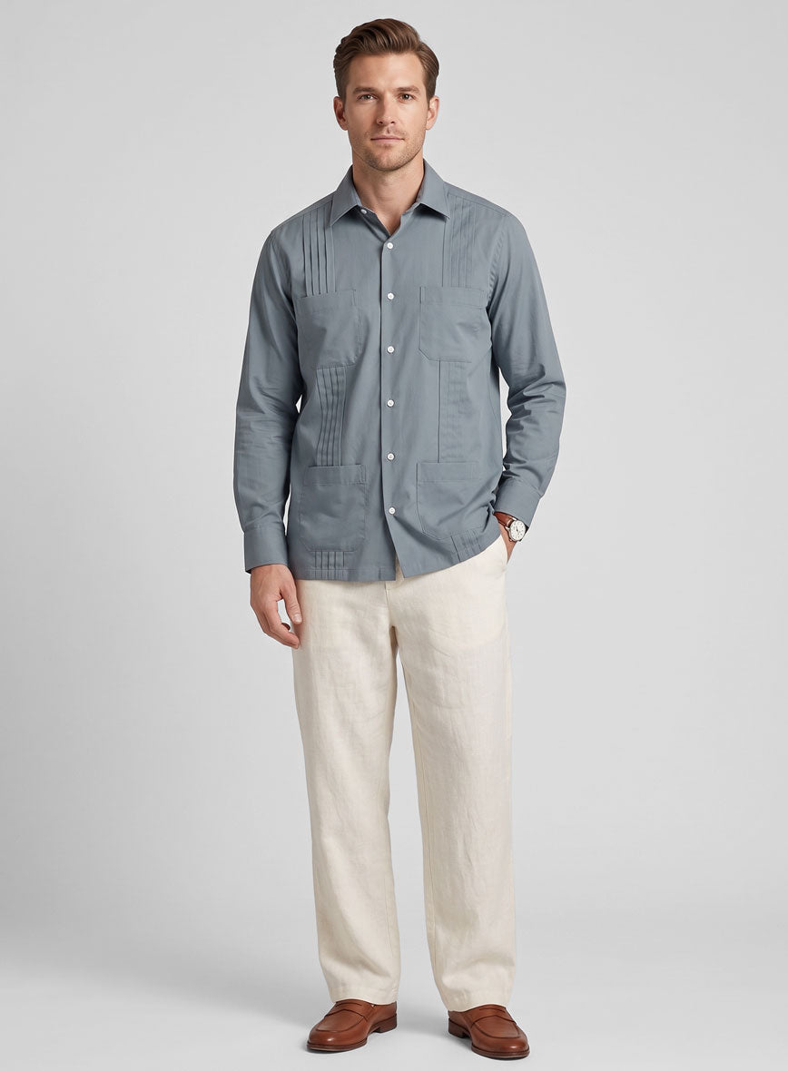 Guayabera Marble Blue Poplene Shirt - StudioSuits