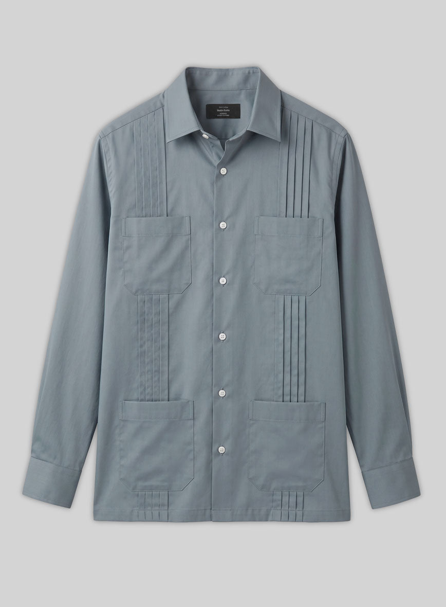 Guayabera Marble Blue Poplene Shirt - StudioSuits