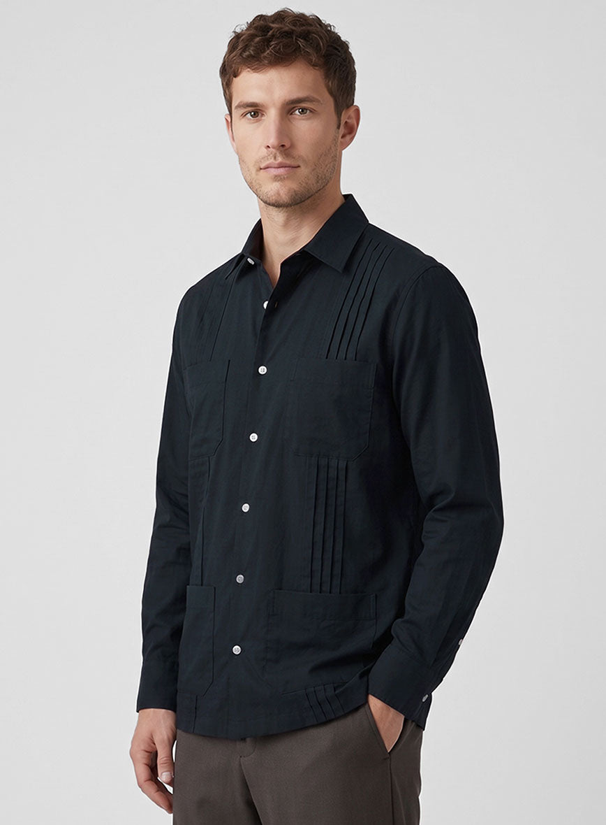 Guayabera Navy Poplene Shirt - StudioSuits