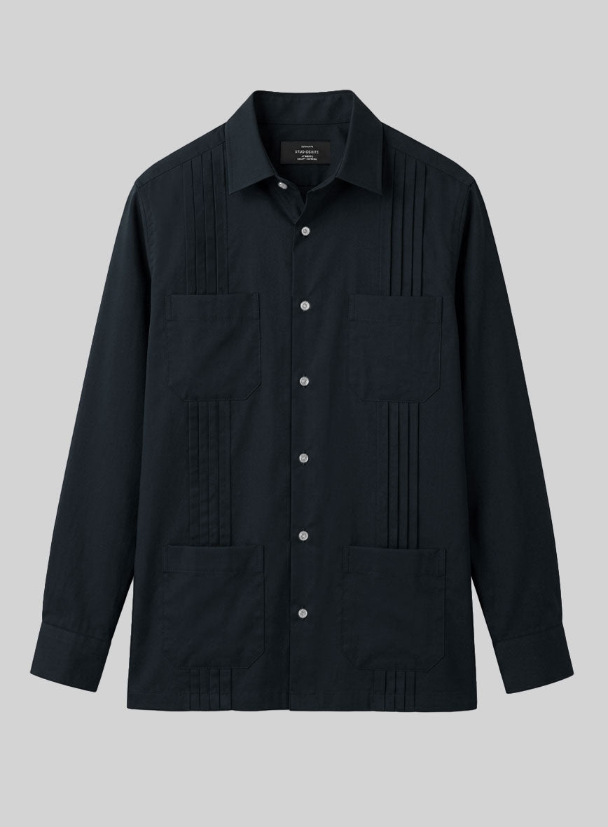 Guayabera Navy Poplene Shirt - StudioSuits